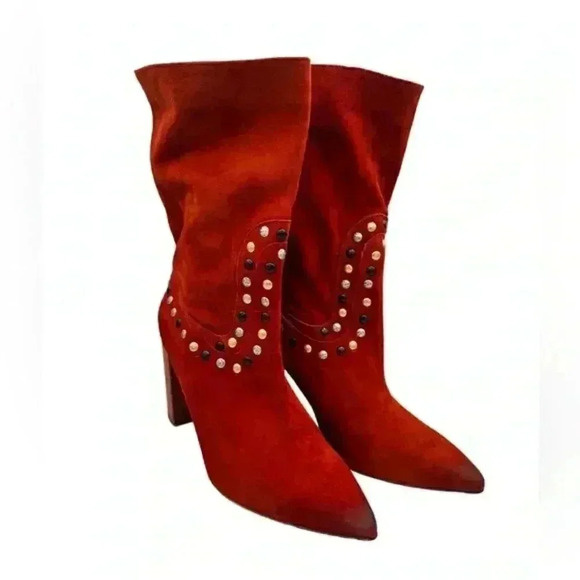 FREE PEOPLE WOMEN'S DAKOTA HEEL STUDDED LEATHER WESTERN BOOTS - Picture 3 of 9